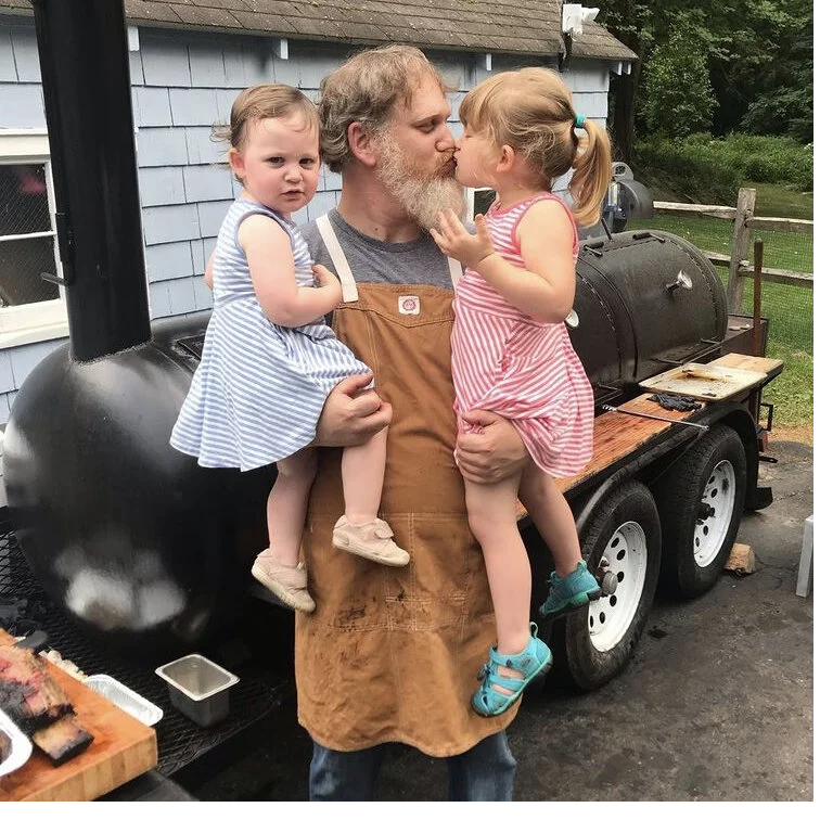 Leland Avellino and his daughters at the smoker — Stamford, 2020